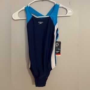 Speedo Girls Navy Blue and Light Blue One-Piece Swimsuit